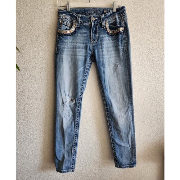 Miss Me Mid Rise Skinny Light Wash Embellished Denim Jeans-28 - Picture 2 of 11